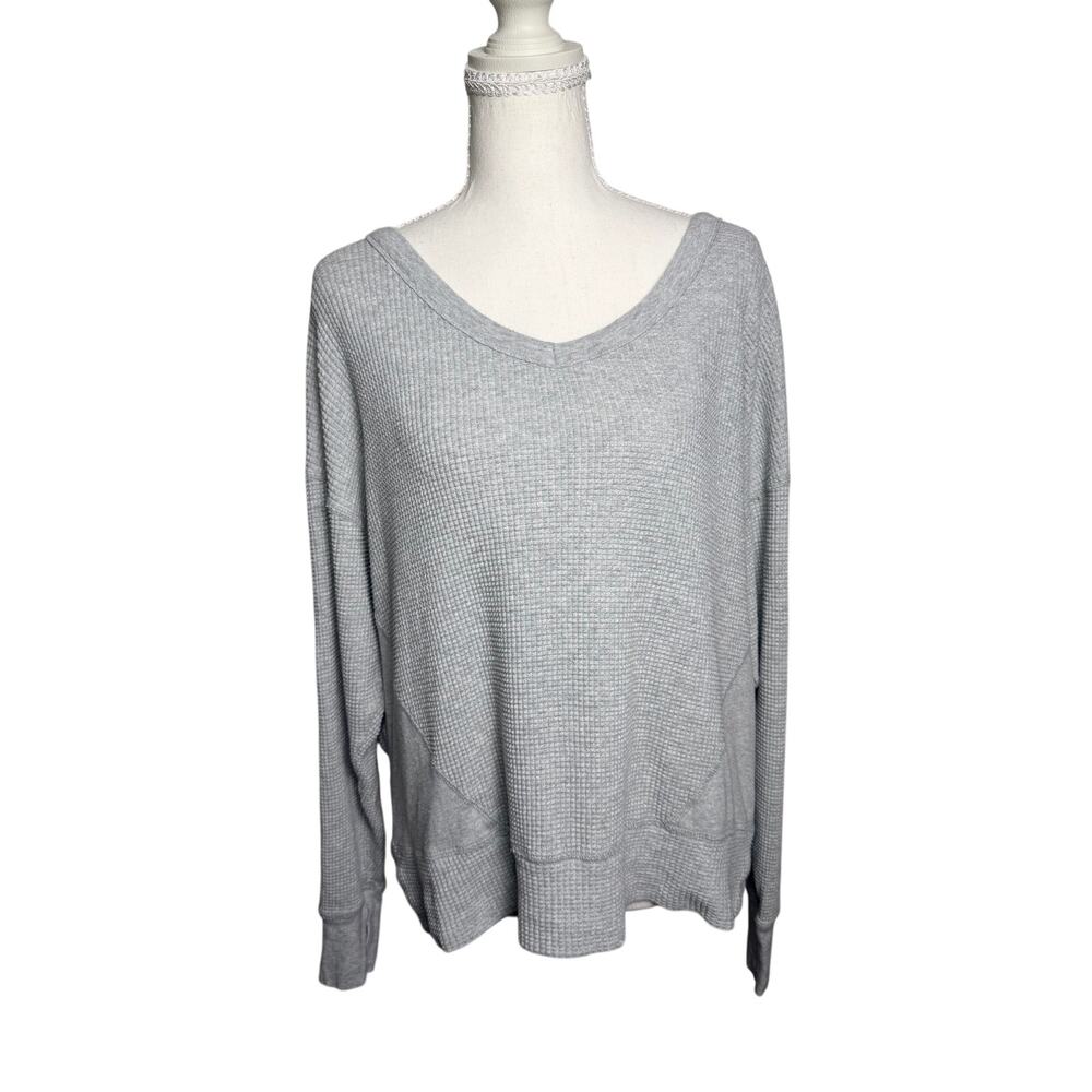 OFFLINE by Aerie Women’s Gray Waffle Knit V-Neck Oversized Top